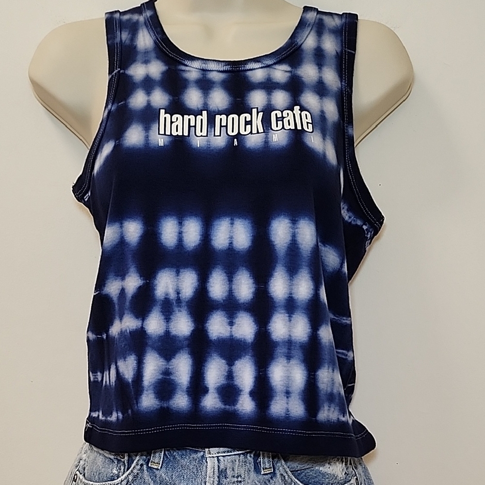 Hard Rock Cafe Y2K Miami Blue Graphic Crop Tie Die Tank Top Sz Meduim